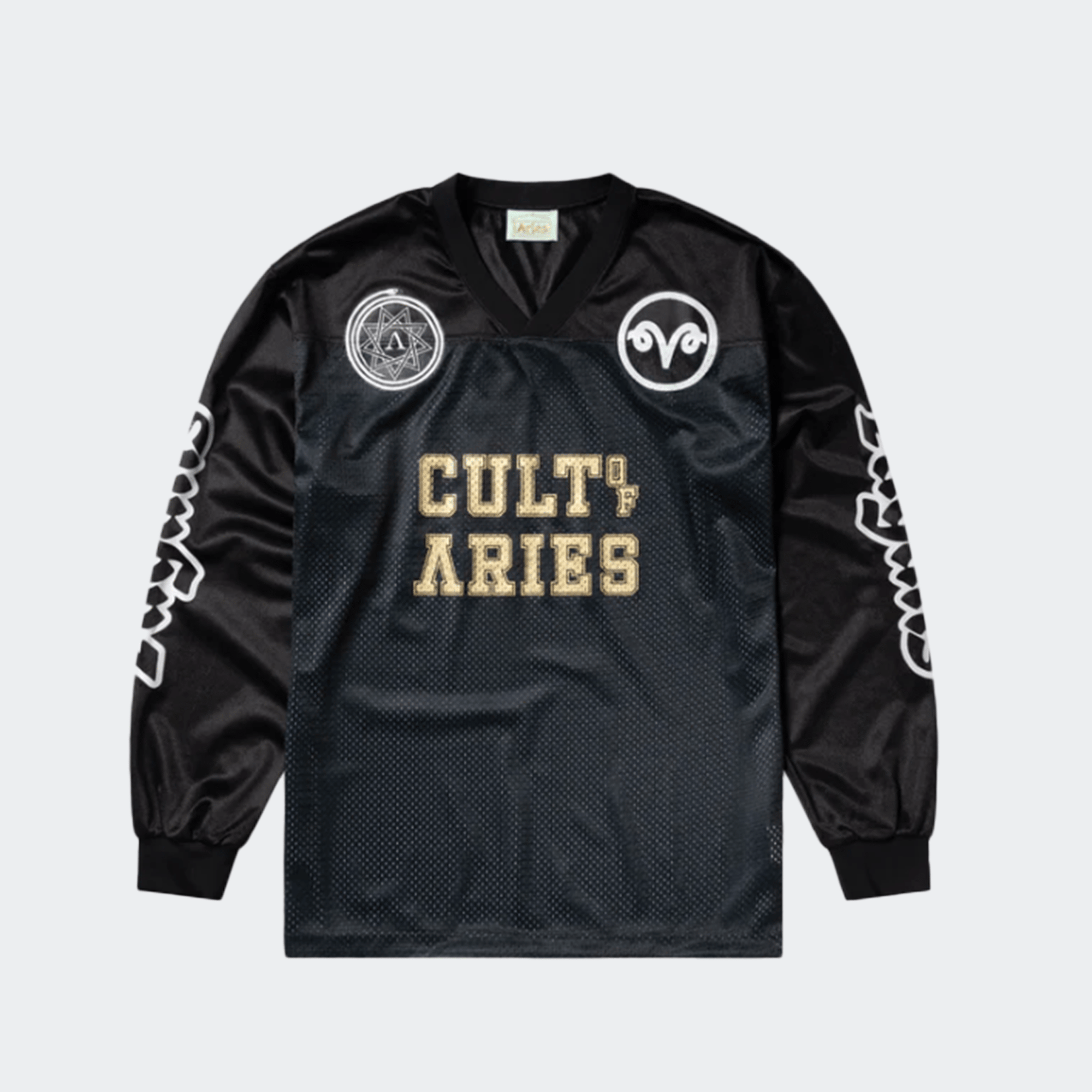 Aries Cult Leader Airtex Long Sleeve Tee Shirt - Black - Aries - State Of Play