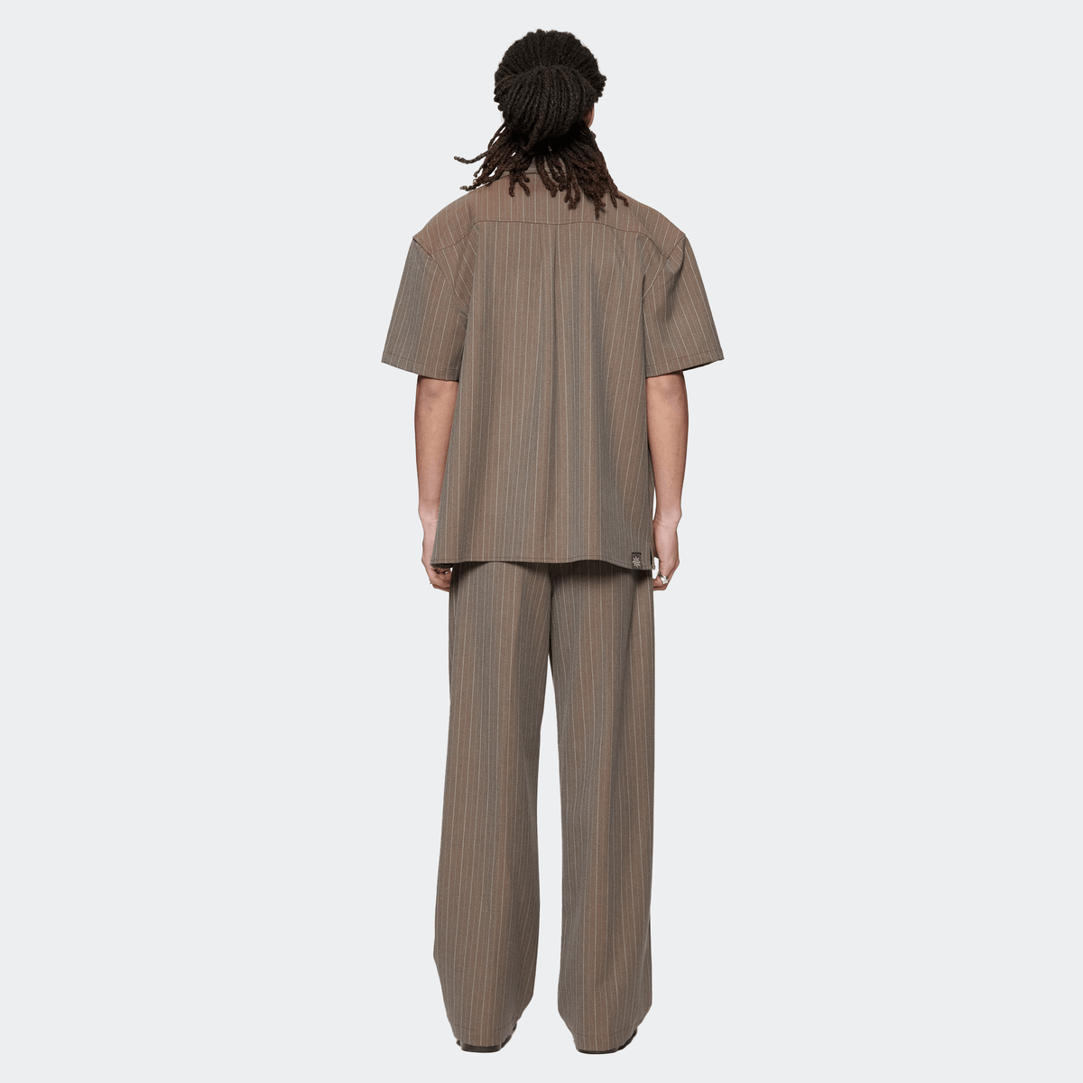 Beach Brains Hold Short Sleeve Shirt - Brown Pinstripe - Beach Brains - State Of Play