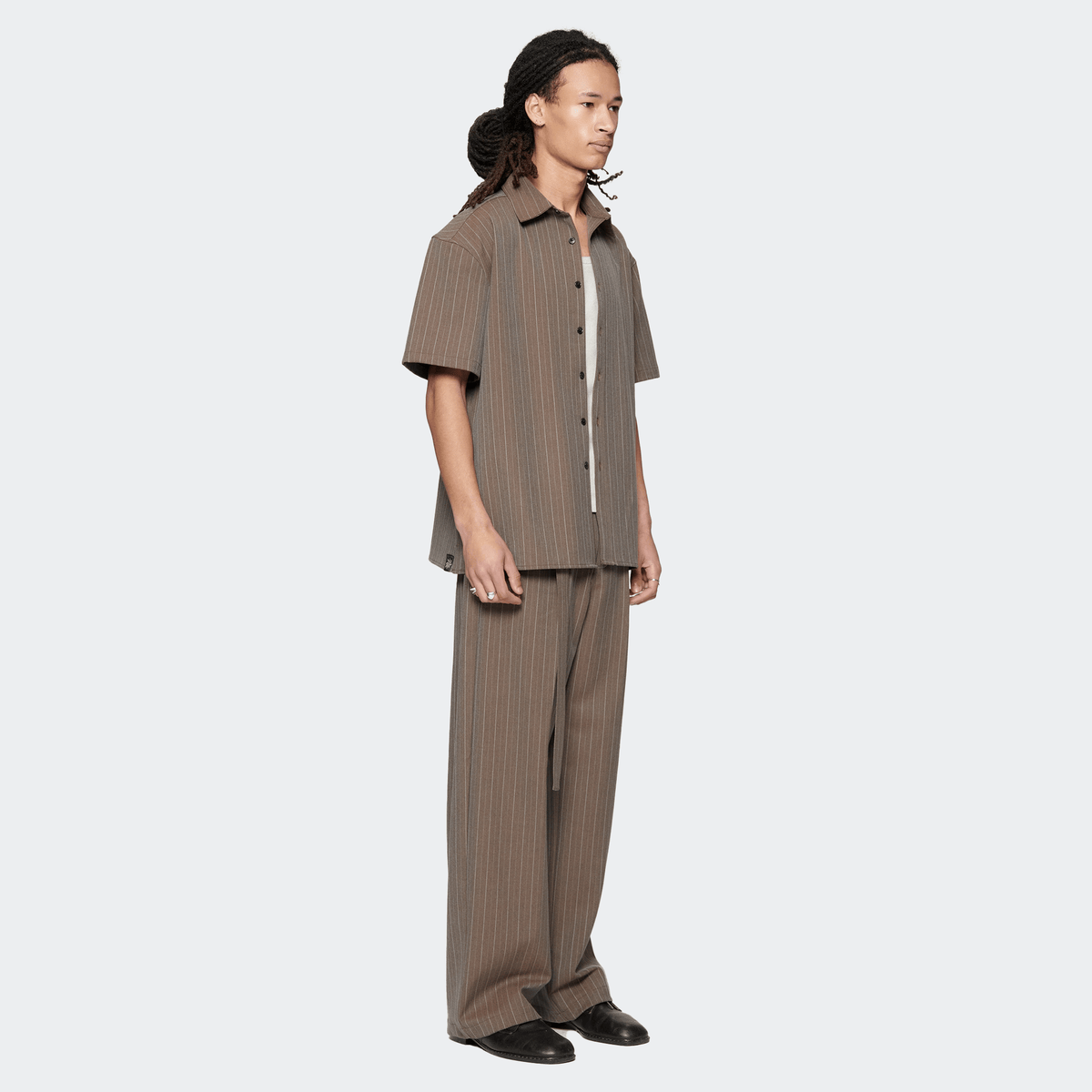 Beach Brains Hold Short Sleeve Shirt - Brown Pinstripe - Beach Brains - State Of Play