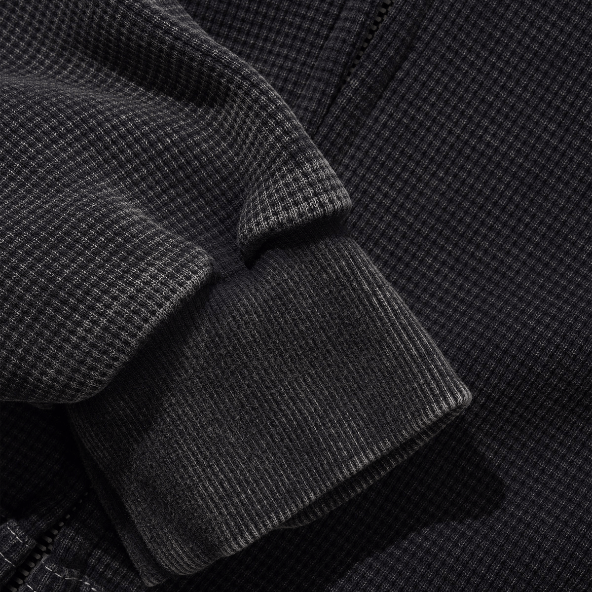 Butter Goods Waffle Zip Thru Hood - Black Overdye - Butter Goods - State Of Play