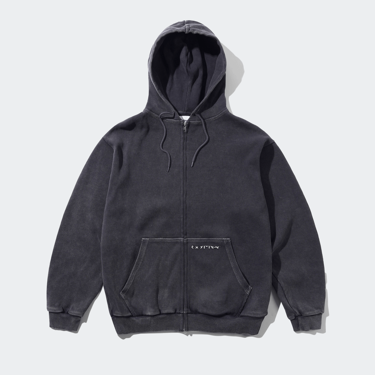 Butter Goods Waffle Zip Thru Hood - Black Overdye - Butter Goods - State Of Play