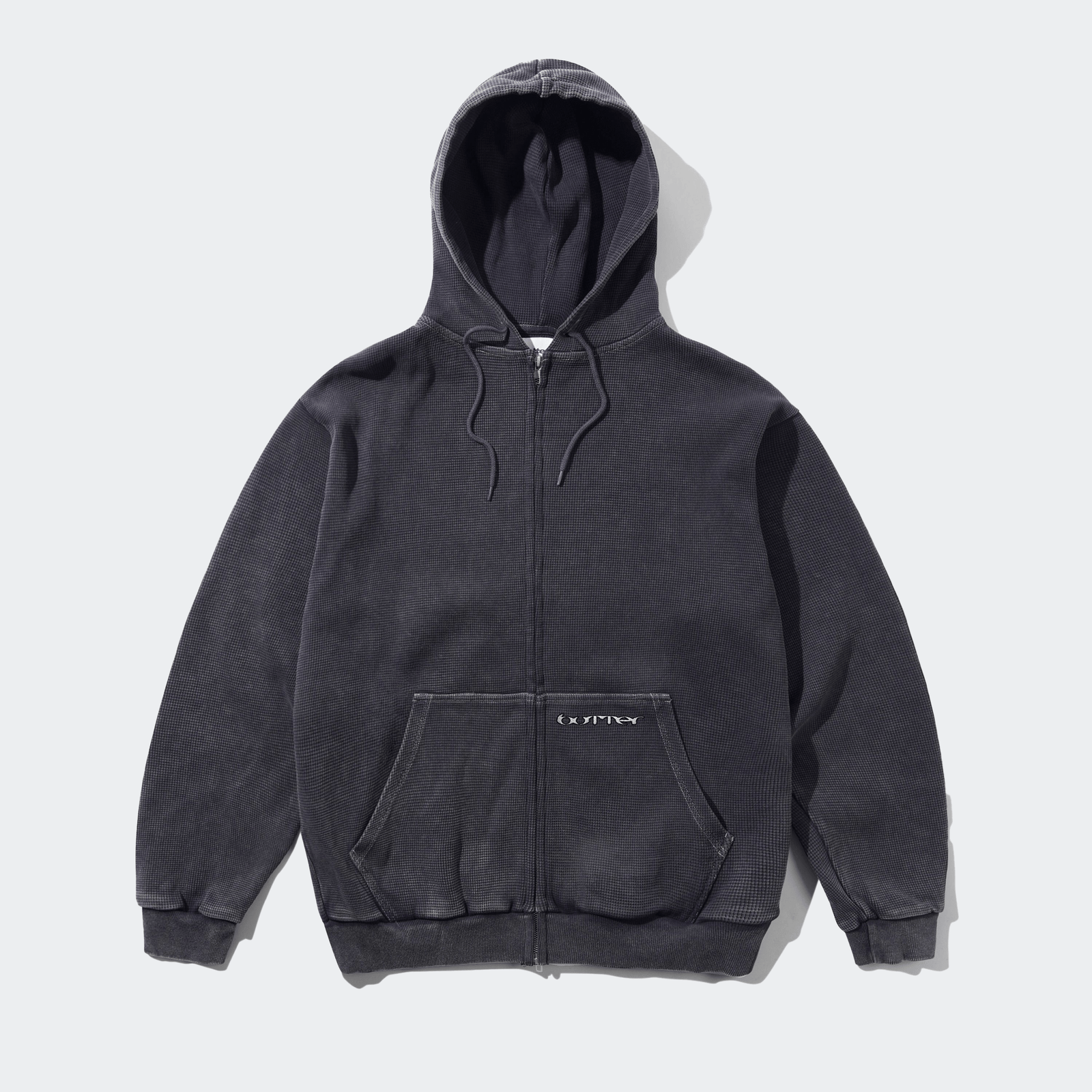 Butter Goods Waffle Zip Thru Hood - Black Overdye - Butter Goods - State Of Play