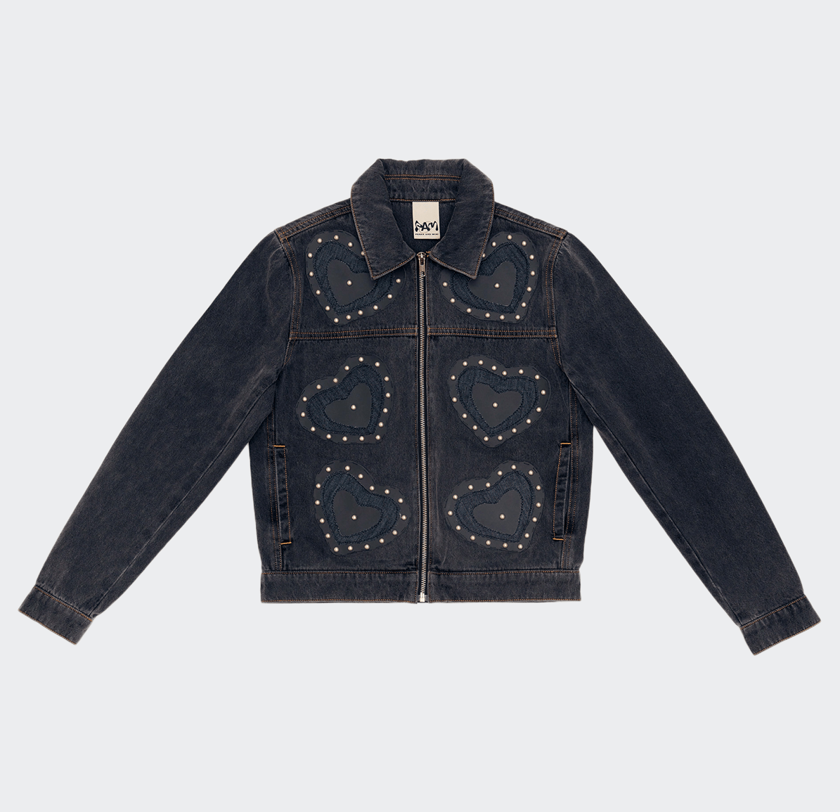 Perks And Mini Hearts Patch Denim Jacket - Black Wash - P.A.M. - State Of Play